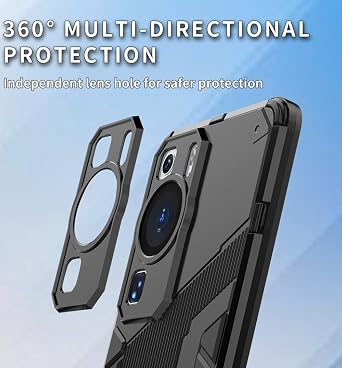SEAHAI Case for Huawei P60 Pro, Ultra-thin Protective Silicone TPU Shockproof Hybrid Hard PC Back Phone Cover, with Foldable Hidden Form Bracket - Black