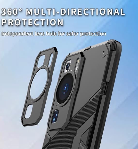 SEAHAI Case for Huawei P60 Pro, Ultra-thin Protective Silicone TPU Shockproof Hybrid Hard PC Back Phone Cover, with Foldable Hidden Form Bracket - Black