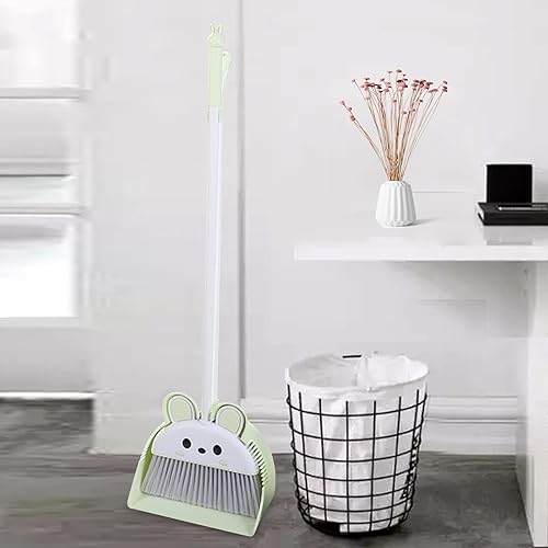 Miniatura 3 de JISADER Juego de escoba y recogedor de cerdas densas con escoba integrada, escoba de barrido para el hogar, color amarillo