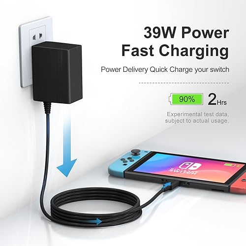 Miniatura 2 de 39W Charger,Compatible with Nintendo Switch with 6.6FT USB C Cord, 15V2.6A Power Supply Compatible with Nintendo Switch, Supports TV Mode and Dock