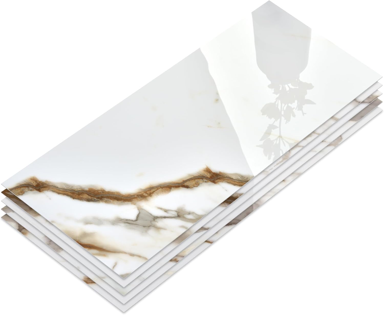 10-Sheet Subway Peel and Stick Backsplash, 12" x 24" Glossy Calacatta Gold Acrylic Self Adhesive Waterproof Wall Stickers, Stick on Tiles for Kitchen Bathroom Shower Calacatta Gold 12" x 24" (10 Sheets)