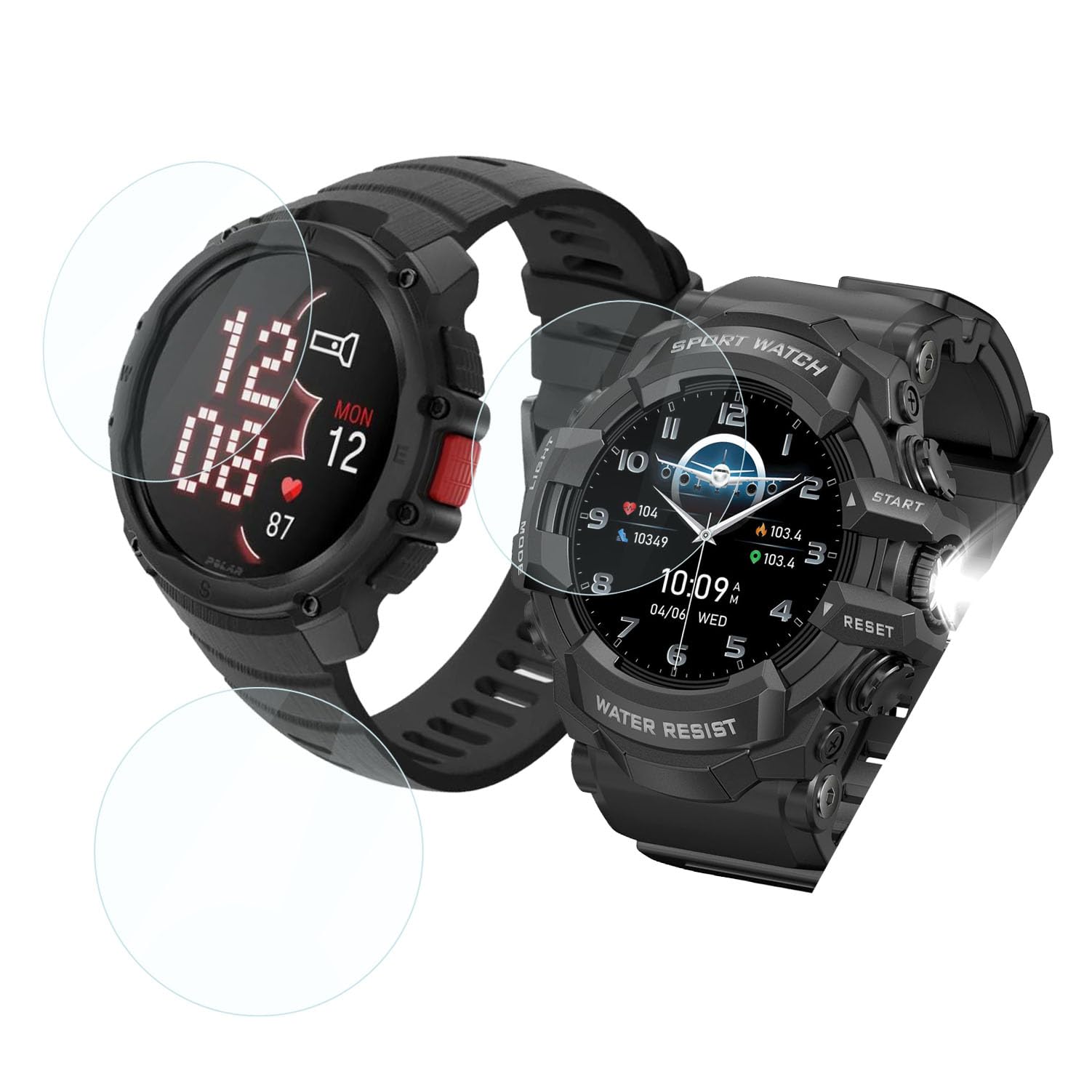 for for POLAR Street X Urban Sports Watch Screen Protector - [3 Pack] HD Tempered Glass Film [9H Hardness] [Anti-Scratch] [Bubble Free], Compatible for MIDDOW LC21 Military Smart Watch