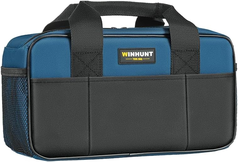 Bolsa de herramientas, organizador de almacenamiento resistente con múltiples bolsillos, bolsa de herramientas pequeña de 14 pulgadas, boca ancha