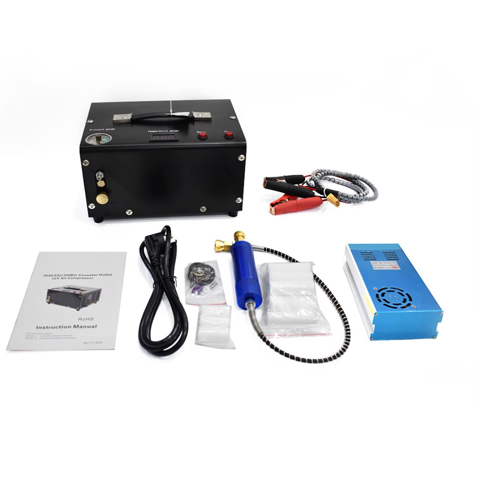 Compresor de Aire portátil 12V PCP de 4500Psi 300Bar 30Mpa, Bomba de Alta presión para Pistolas de Aire, inflador neumático (110V, versión de presión Ajustada)