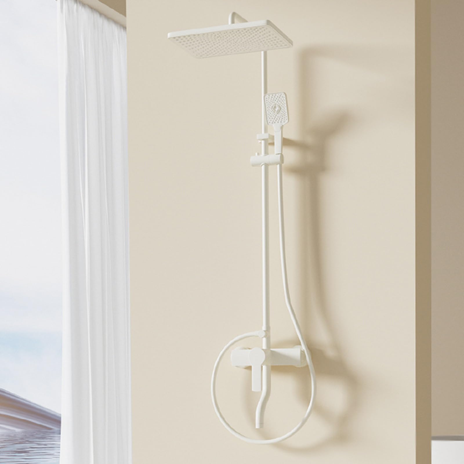 Kit effet pluie blanc pour salle de bain design avec douchette rotative 360°
