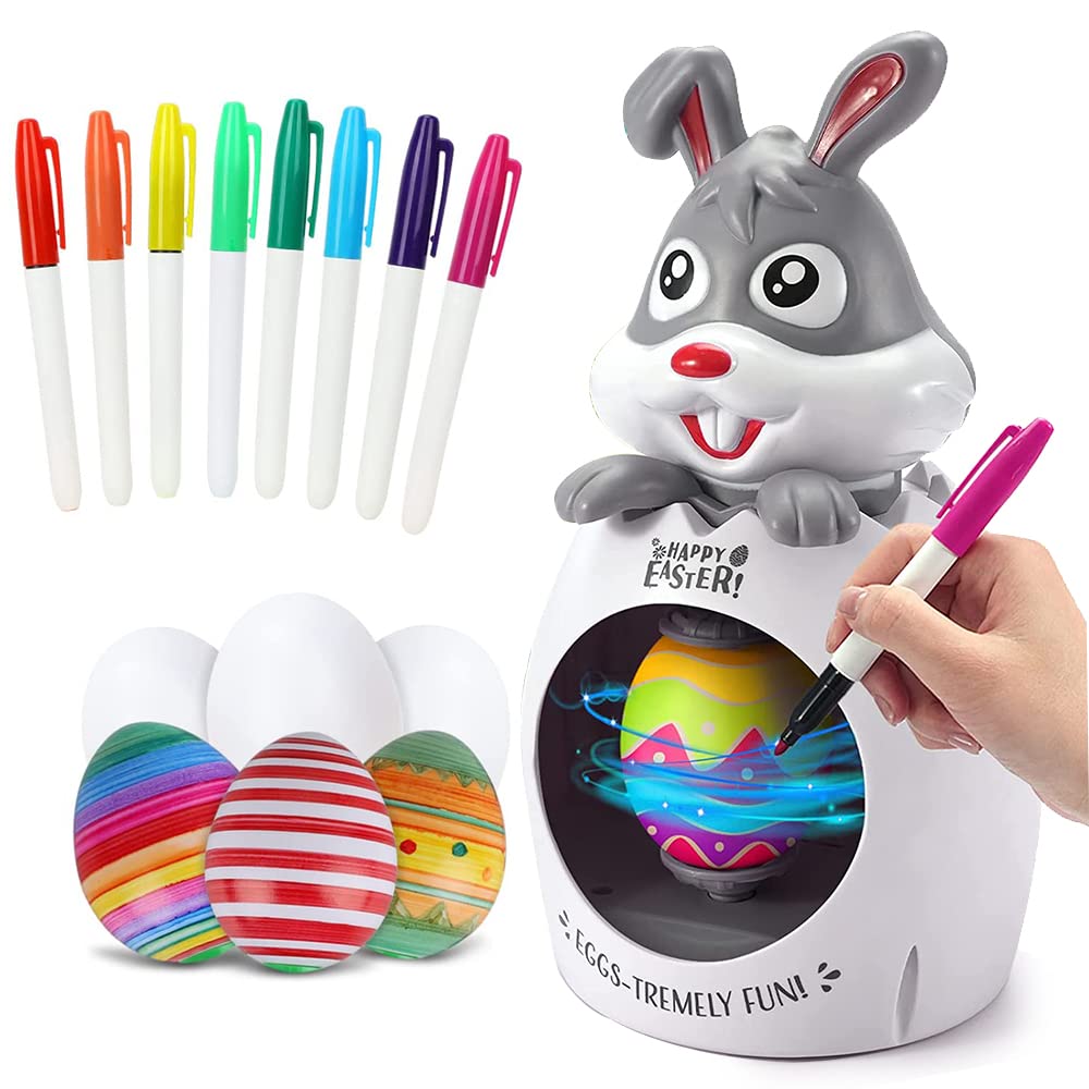 Easter Gifts for Kids, Easter Egg Decorating Kit, DIY Egg Coloring Spinner with 8 Colorful Markers & 6 White Eggs, Bunny Easter Toys for Boys, Easter Basket Stuffers for Girls, Children, Toddlers