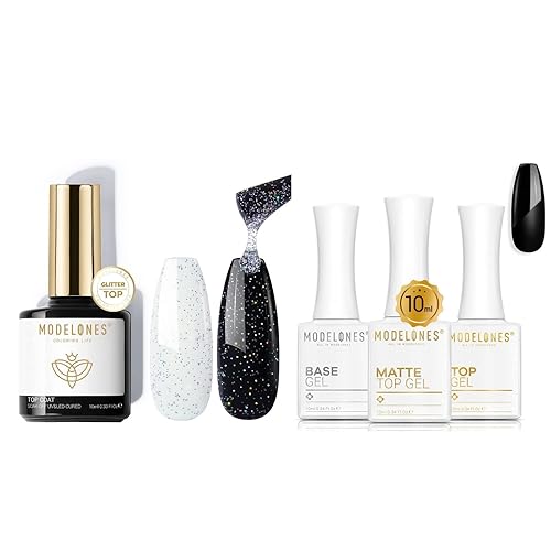 modelones Capa superior de gel iridiscente con purpurina y 3 unidades de gel superior y capa base que no se limpia