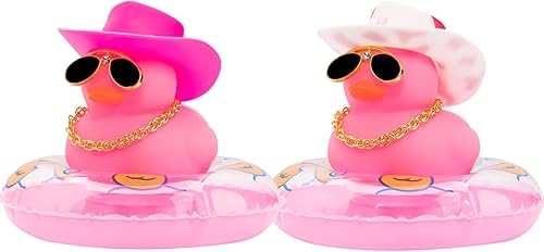 wonuu 2 piezas de decoración de tablero de automóvil, patos de colores, pato de goma para adornos de automóvil, accesorios con mini sombrero, lentes
