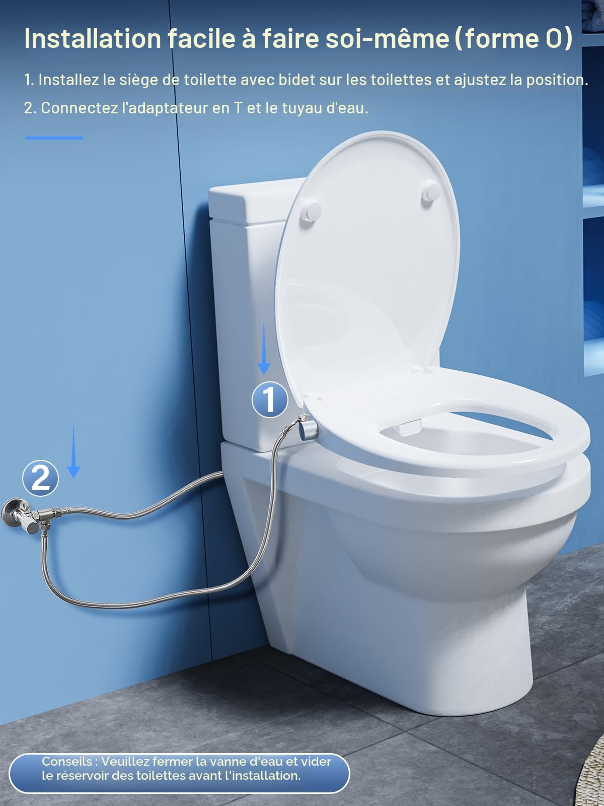 YEAUPE PRO Abattant wc japonais Forme O, Abattant WC avec frein de chute, non électrique avec double buses rétractables autonettoyantes, Kit Abattant japonais,Blanc, 43 * 37.1CM