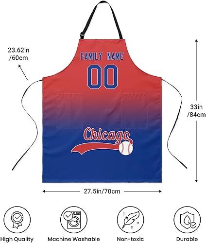 Miniatura 2 de Delantal de cocina de béisbol personalizado impermeable para mujeres y hombres, añade nombre y número, delantal de cocina para chef