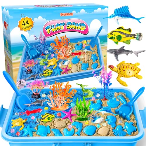 ESSENSON Sensory Bin, Ocean Kit with Sensory Sand, Play Sand Pretend Play Beach Toy, Sandbox for Girls and Boys