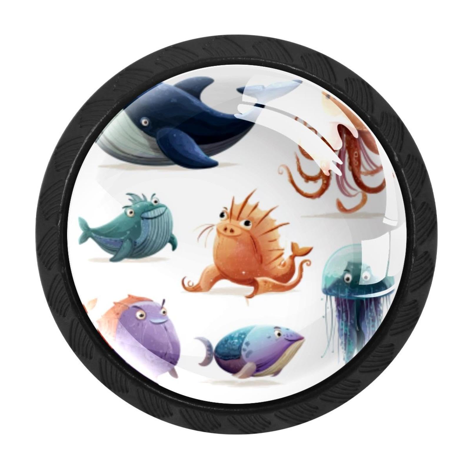 CHENZZZZ 4 Pieces Kitchen Cabinet Drawer Dresser Door Knobs Pulls Handles, Cartoon Sea Animals Whale Octopus Jellyf (1)