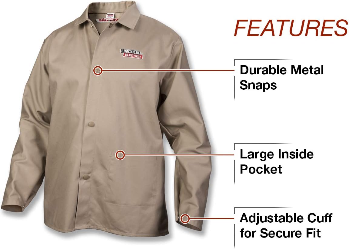 Lincoln Electric Premium Flame Resistant (FR) Cotton Welding Jacket | Comfortable | Khaki / Tan | XL | K3317-XL