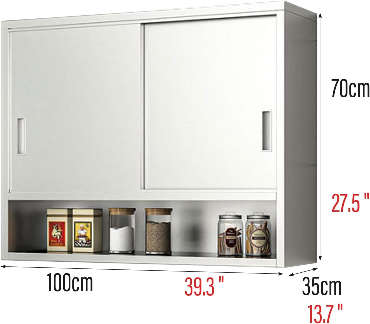 Stainless Steel Wall-Mounted Storage Cabinet, Closed Door Design, Ideal for Kitchen, Bathroom, or Balcony - Durable Metal Wall Cabinet (100x35x70cm)