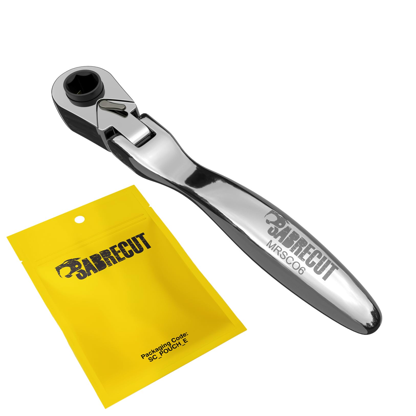 SabreCut 1 x MRSC06 Flex Head Mini Micro Ratchet 6.3mm HEX 1/4" Square Drive Stainless Steel Professional 60 Tooth Gear Hand Ratchet Wrench
