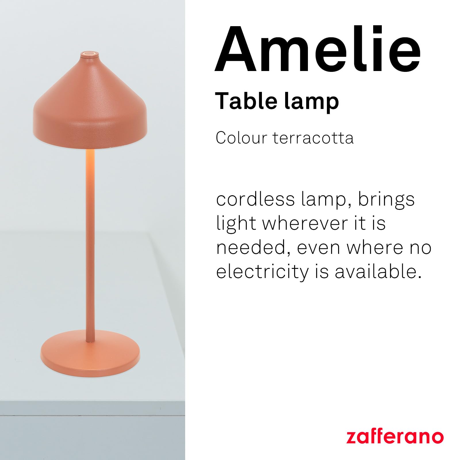 Zafferano, Amelie Lamp, Cordless Rechargeable Table Lamp with Touch Control, Suitable for Indoor and Outdoor Use Dimmer - Image 2
