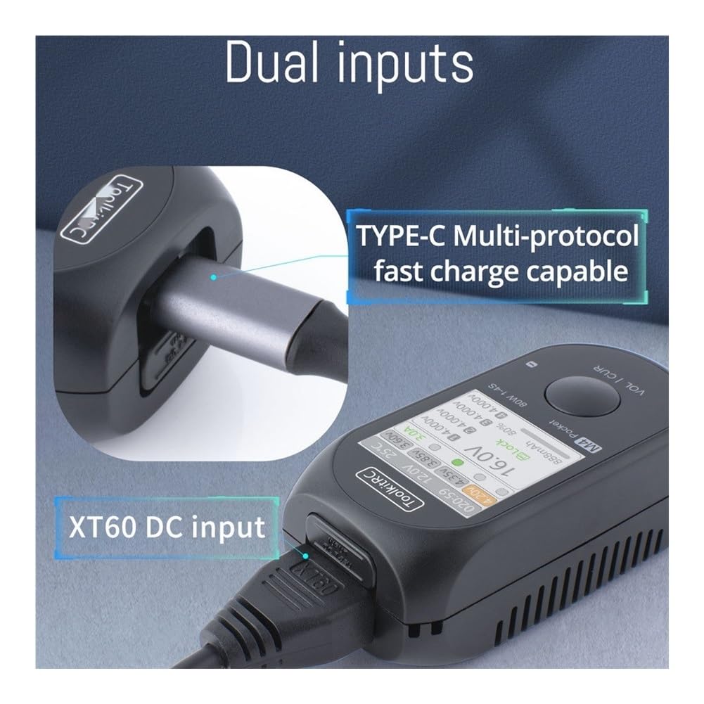 RC accessori per elicotteri For ToolkitRC M4 Pocket DC 80W 5A XT30 XT60 Ingresso USB-C Caricatore ingresso/uscita for batteria LiPo 1-4S Funzione caricabatterie rapido Accessori sostituibili (Size :