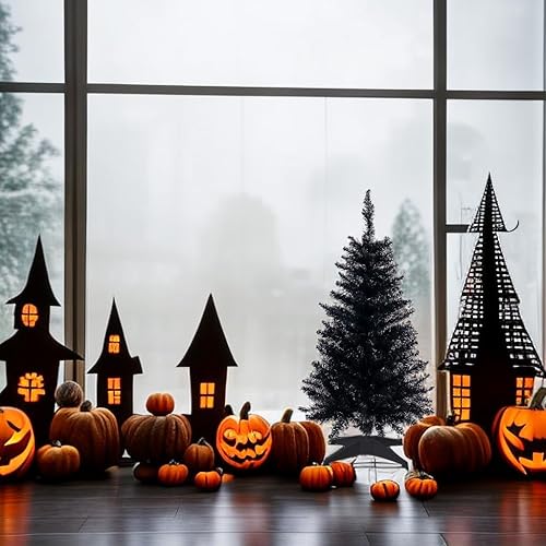 Miniatura 33 de Pequeño árbol de Navidad artificial de 4 pies para decoración de la casa de Halloween, color plateado Plata