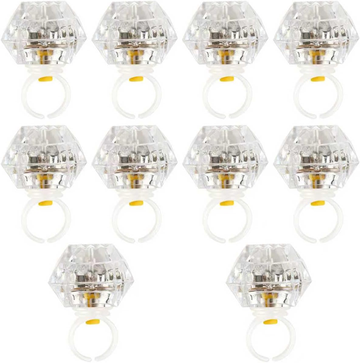 LED Light up Rings Toys, White Led Bumpy Rings for Birthday Bachelorette Bridal Shower Gatsby Party Favors, Clear Case 10 Pack