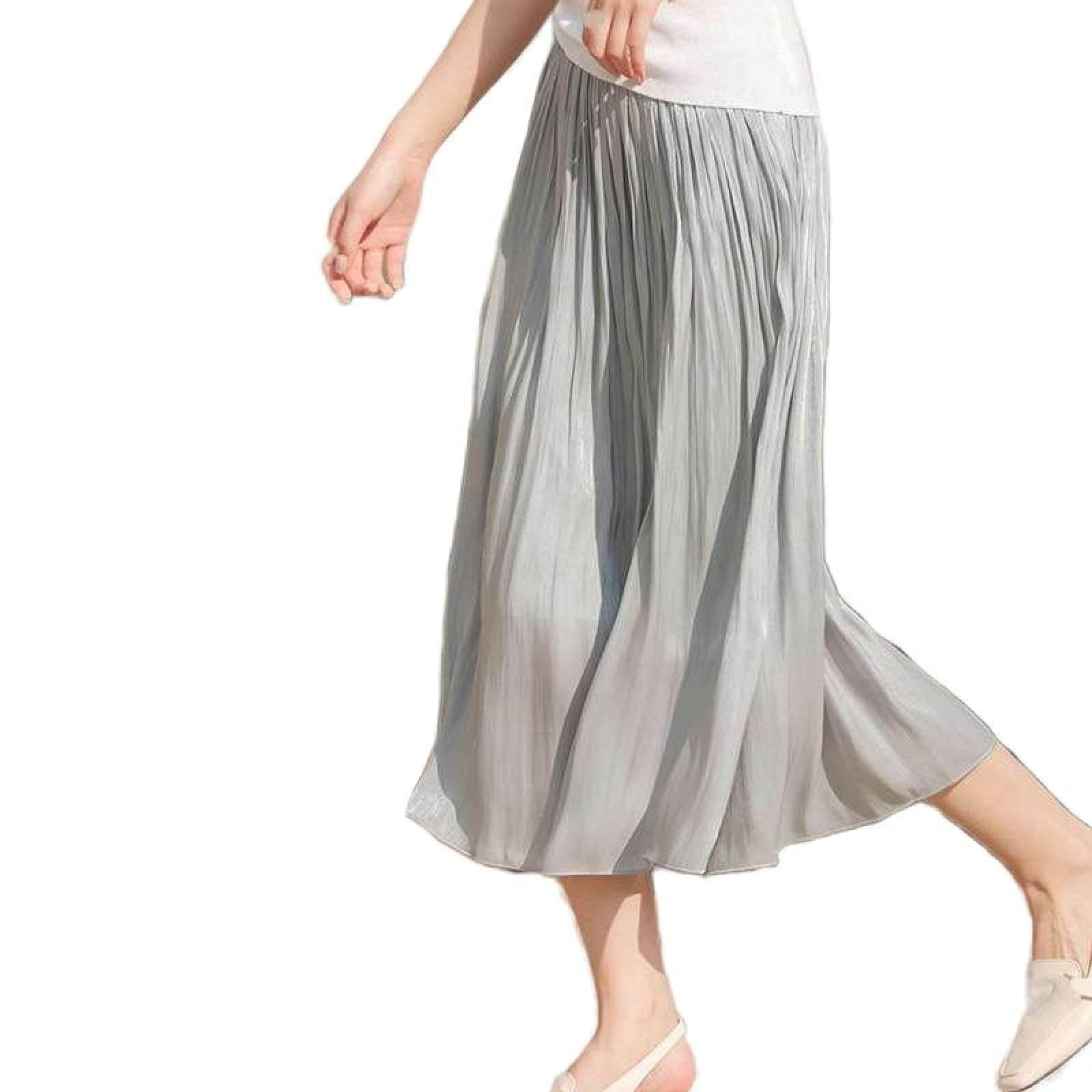 Jupe Taille Haute en Satin De Soie pour Femme - Jupe Trapèze en Maille De Couleur Unie pour L'Été Jupe Mi-Longue Polyvalente Jupe Parapluie Élancée, Jupe Drapée Douce Et Soyeuse À La