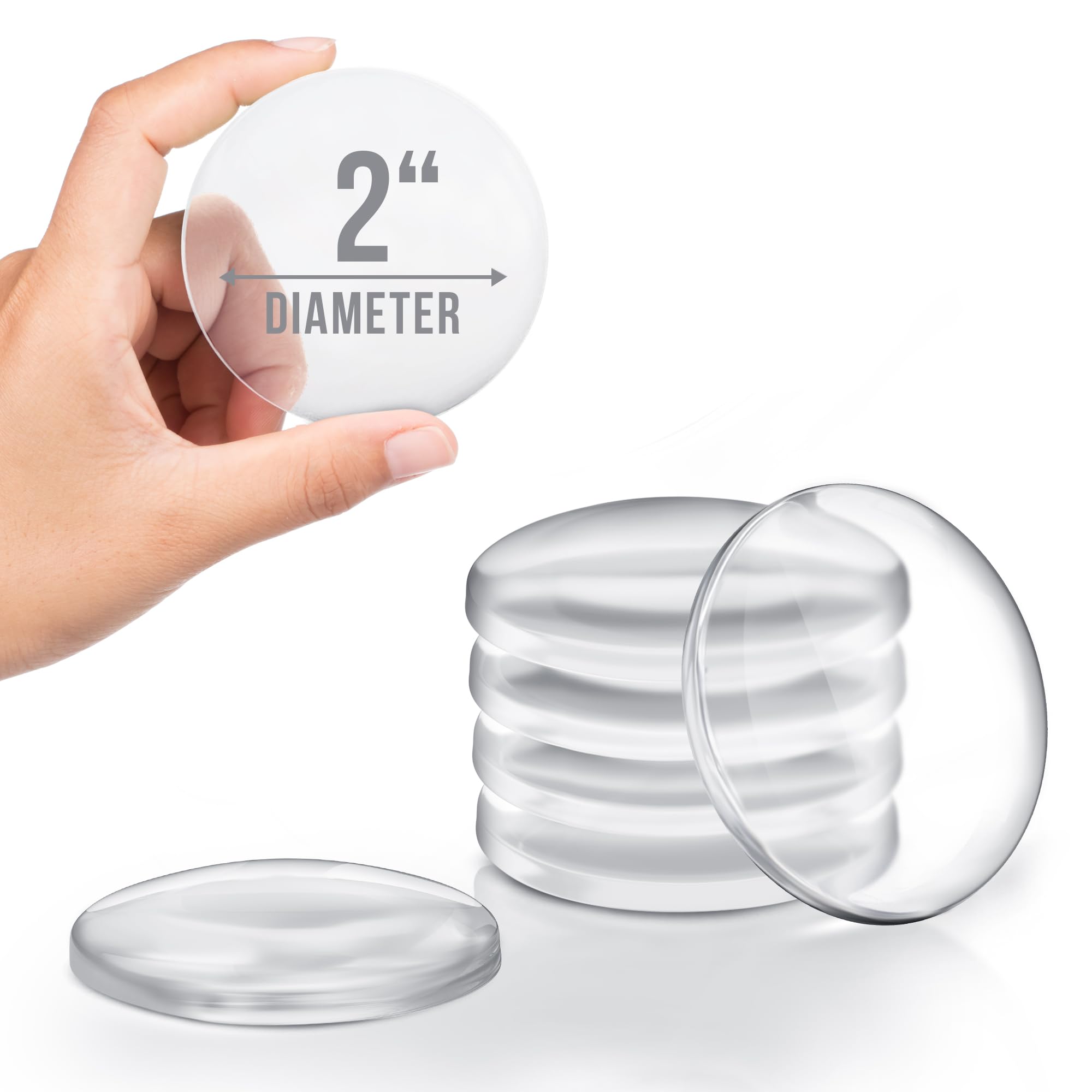 Clear Door Stoppers - Medium 2" (6 PCS) - Door Stoppers for Wall with Strong Back Adhesive - Quiet and Shock Absorbent Silicone Wall Protectors from Door Knobs - Protects Every Surface