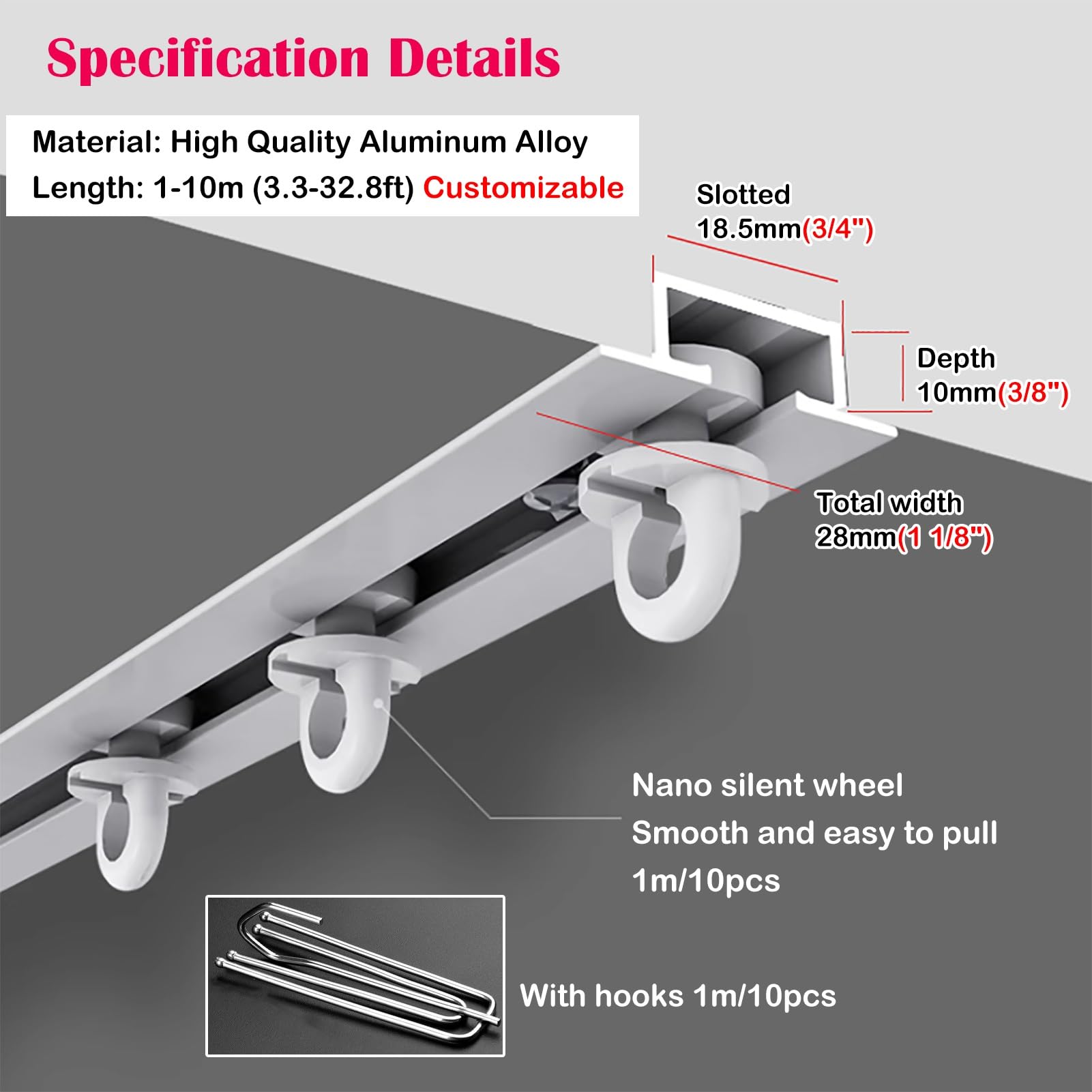 Ucare Tringle à rideaux en aluminium à fixation au plafond cachée pour cloisons de pièce, longueur réglable de 3 à 5 m, pour décoration d'intérieur élégante