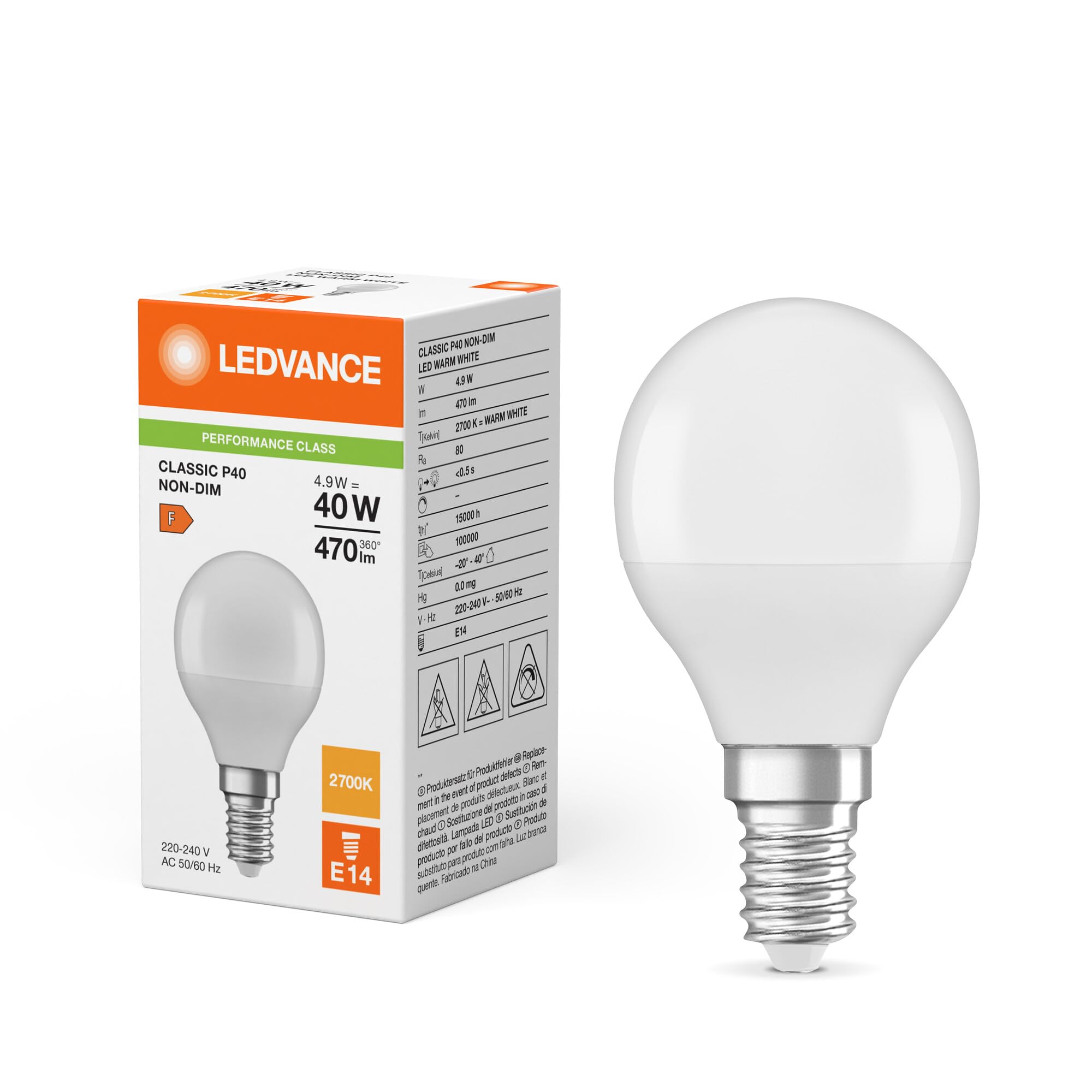 Ledvance Led Golfball 45Mm 4.9W (40W Eqv.) E14 2700K Opal