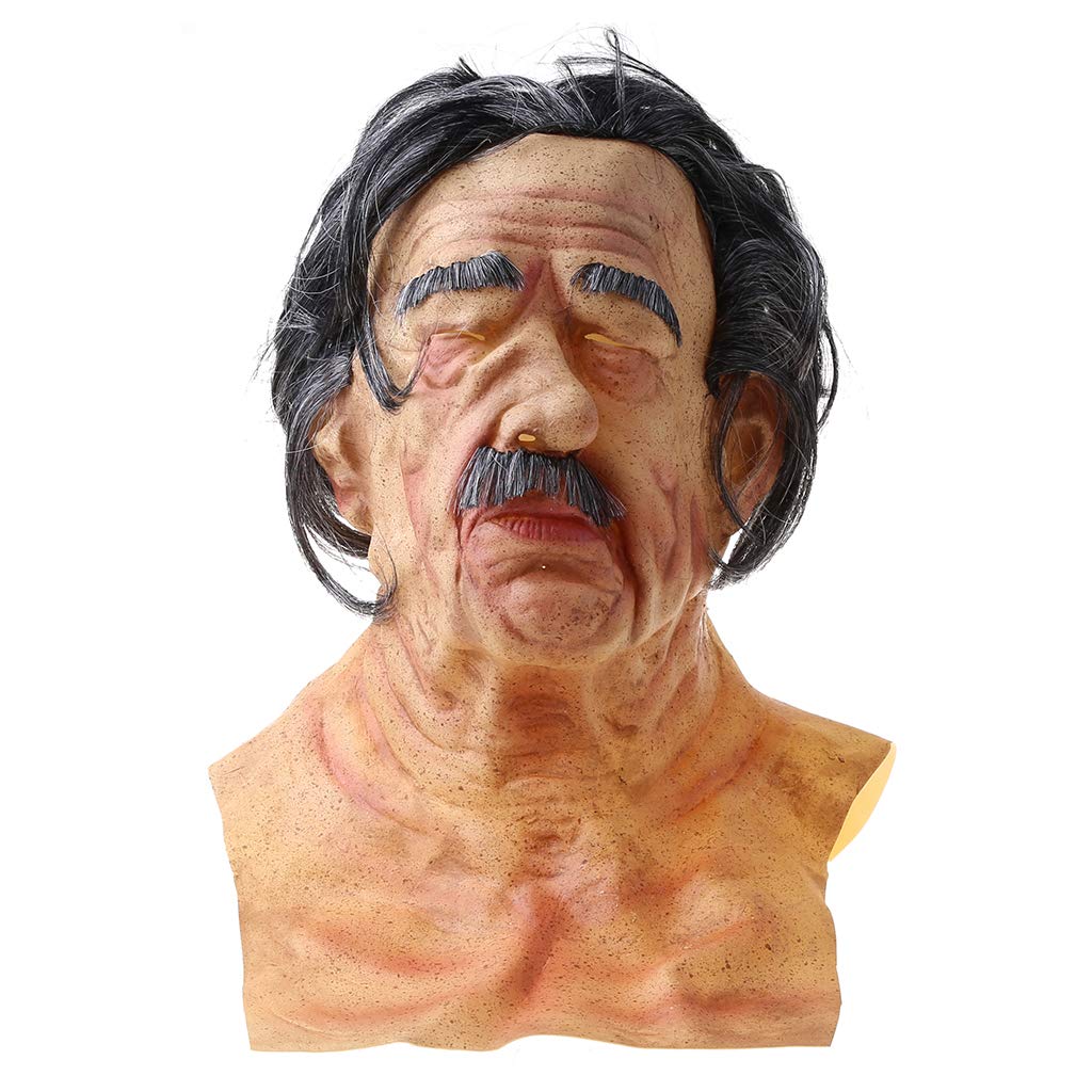 KAQNTUD Realistic Bald Old Man Mask Latex Full Face Neck Helmet for Masquerade Halloween Halloween Man