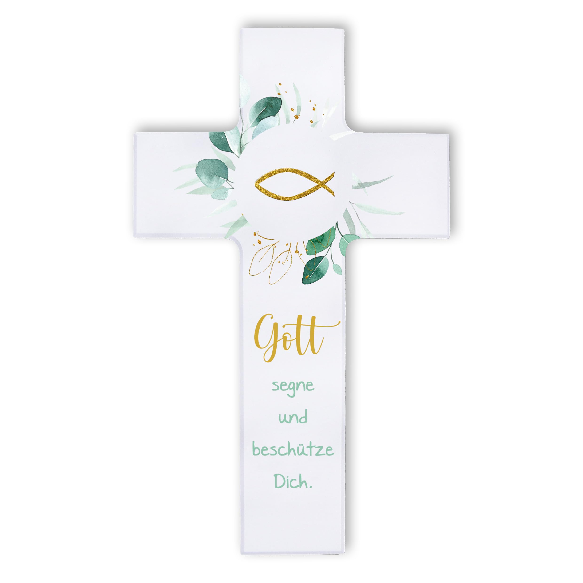 Fritz Cox Holzkreuz Fisch | Gott segne und beschütze Dich | christliches Geschenk für Kinder 20cm