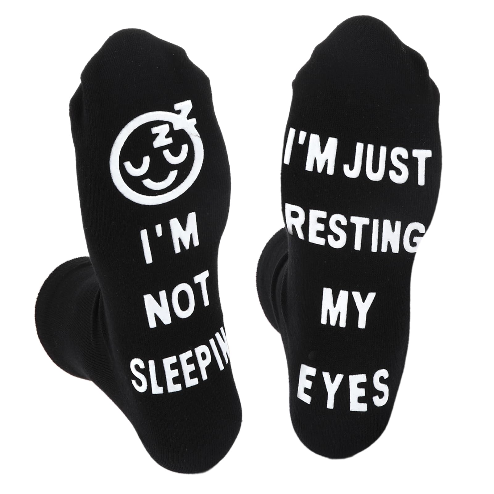 TWOBUD Novelty Funny Socks I'M NOT SLEEPING I'M JUST RESTING MY EYES Socks Unisex Cotton Calf Socks with Grippers Non-Slip Christmas Stocking Fillers Gifts for Men Women Him Boys Dad Uncle Grandad