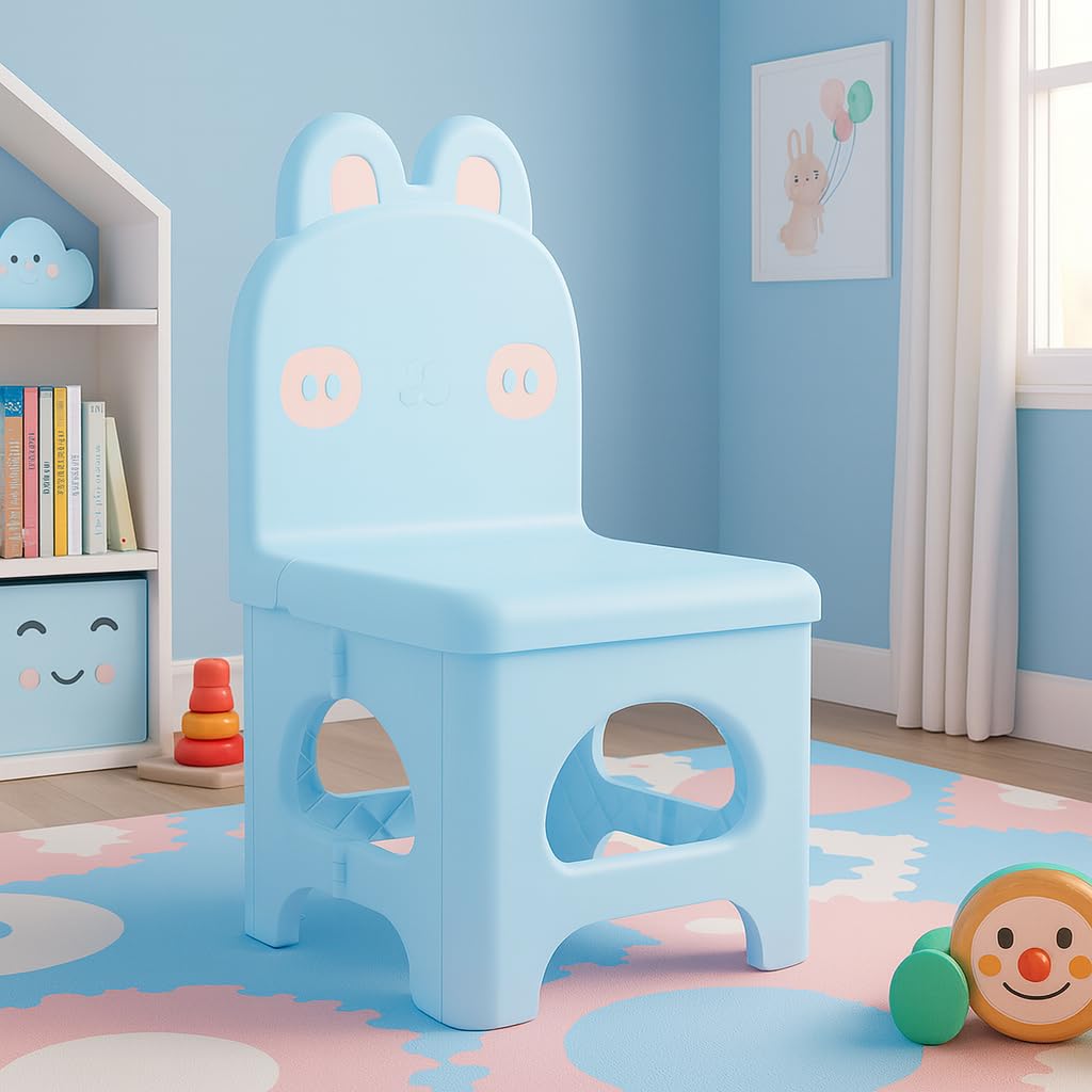 Nabhya Plastic Kids Chair with Cute Animal Design β Foldable, Lightweight & Durable Toddler Seating Chair for Playroom, Study, Nursery, Dining and Preschool Use (Blue) 4