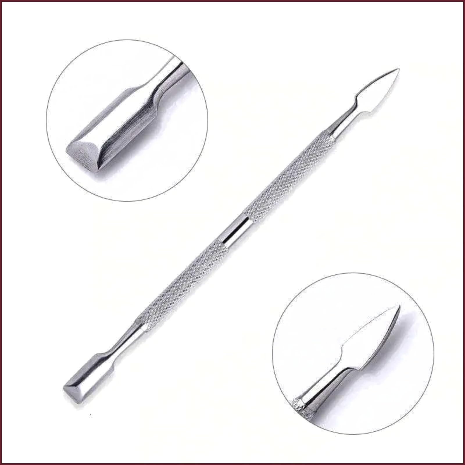 Hair Line Professional Stainless Steel Double Head Pointed Tip with Flat Cuticle Pusher Spoon Scraper Remover Pedicure Manicure Cleaner Nail Care Tool 1
