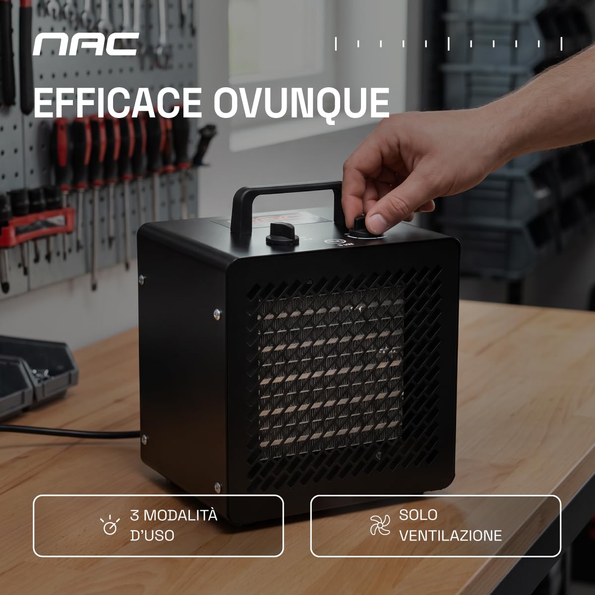 NAC Termoventilatore Elettrico 3000W – Dispositivo di Riscaldamento in Ceramica con Termostato – Riscaldamento Elettrico Portatile per Garage, Officina, Cantiere, Serra - New American Concept