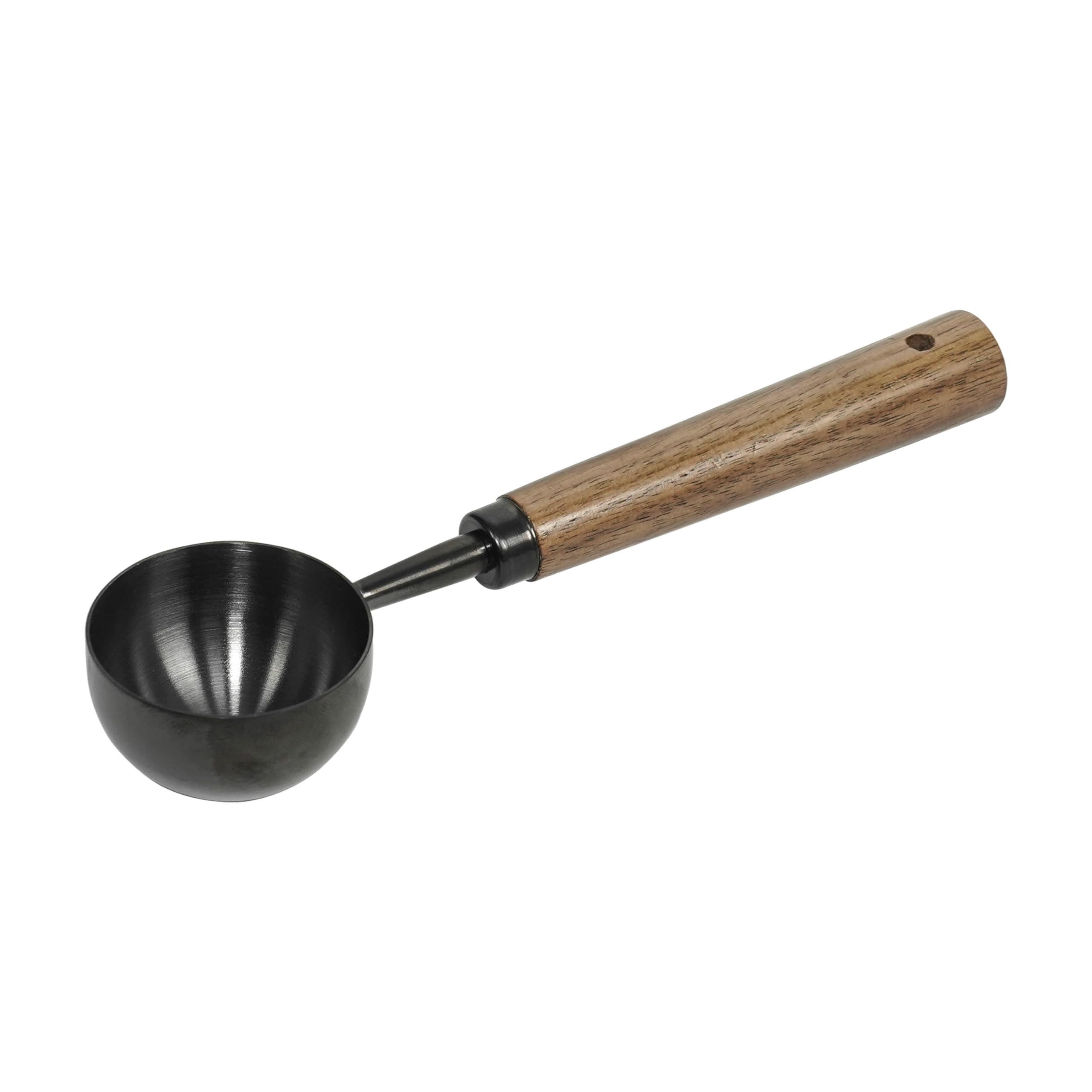 Cuchara de café de acero inoxidable con mango de nogal, cuchara medidora de metal para café molido, espresso, sales de baño, fórmula, cuchara multiusos duradera (negro)