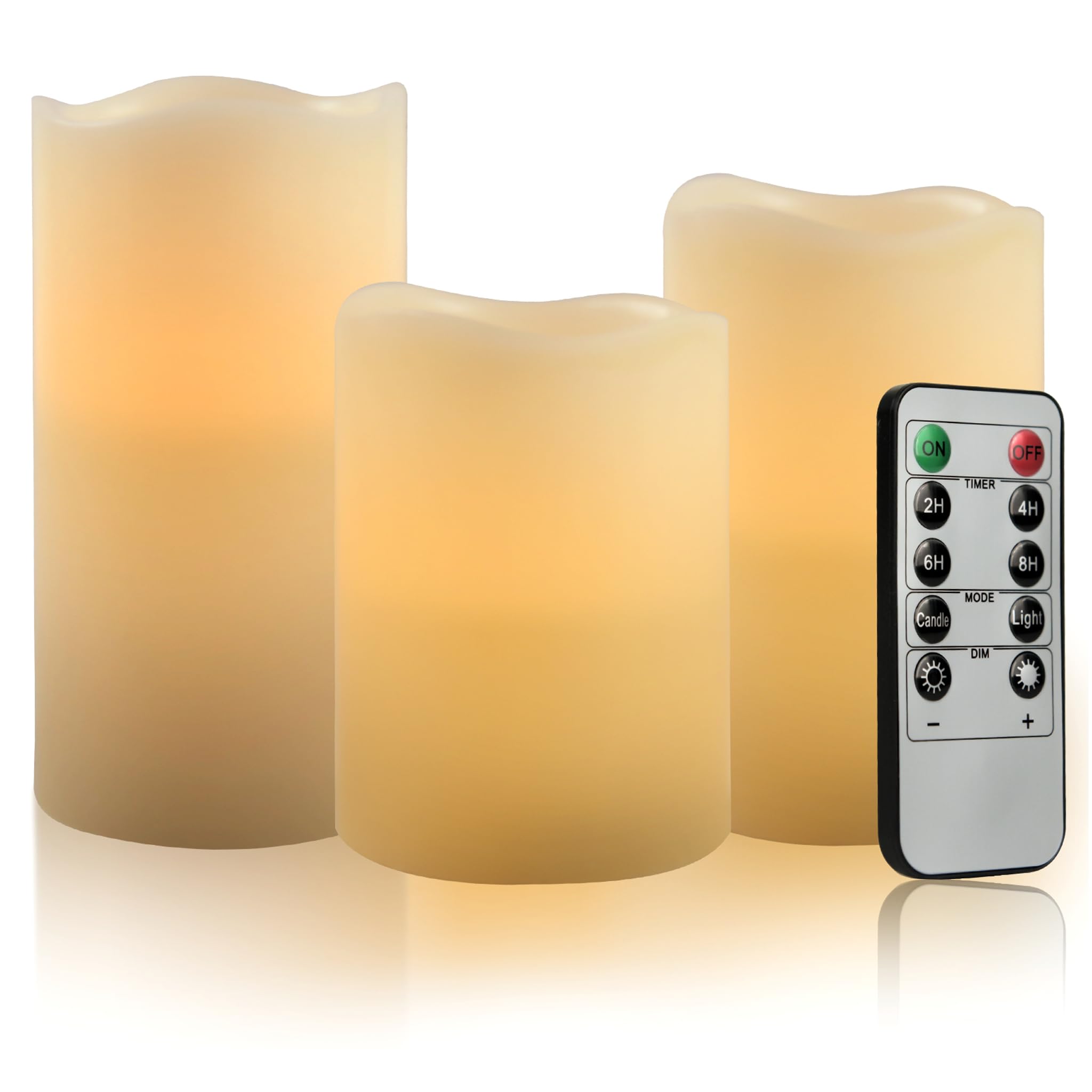 VIEWELLD Set Di 3 Candele LED In Vetro Con Telecomando, Ambra, Effetto Fiamma Realistica - 3