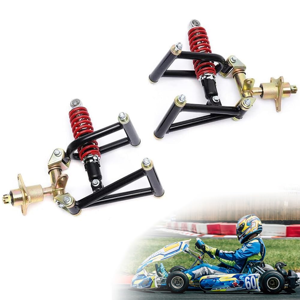 WHOOLEFUN Front Suspension Swing Arm Kit, with Suspension Shock Absorber, Upper & Lower Swingarm Arm Assembly, DIY Kart Parts, for Go Kart, Quad Bike, ATV