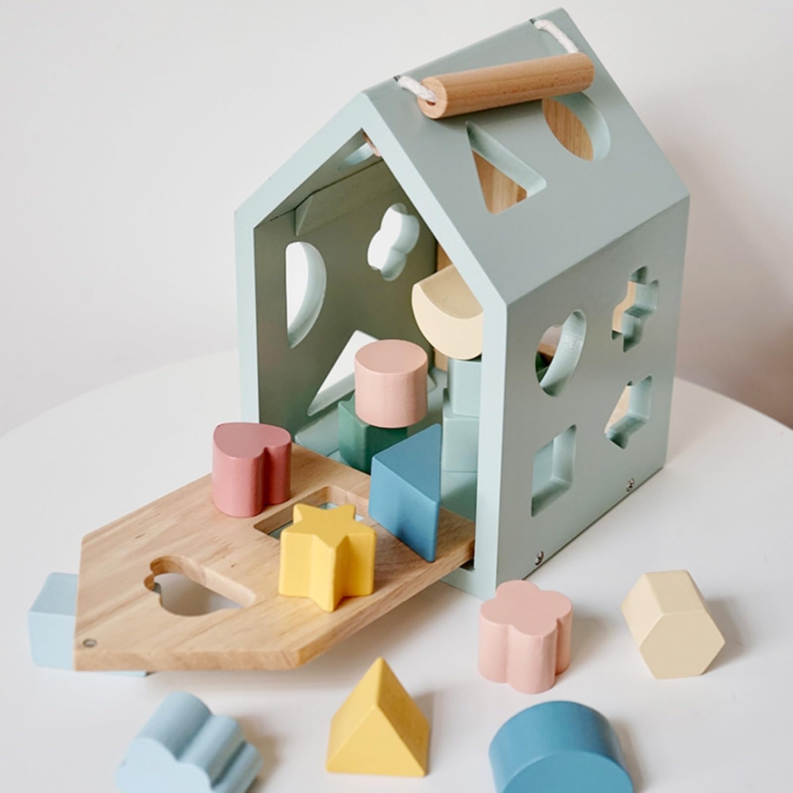 Rompecabezas Geométrico Infantil Casa Clasificadora Bloques Figuras Juguete Madera Portátil Adecuado para Habilidades Motoras Finas Aula Preescolar Rincón de Juego Regalo Infantil