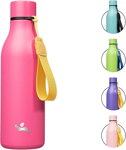 Miniatura 17 de Botella de agua aislada con correa, botella de acero inoxidable de doble pared de 25 onzas, botella de agua al vacío, botella de metal, rosa claro