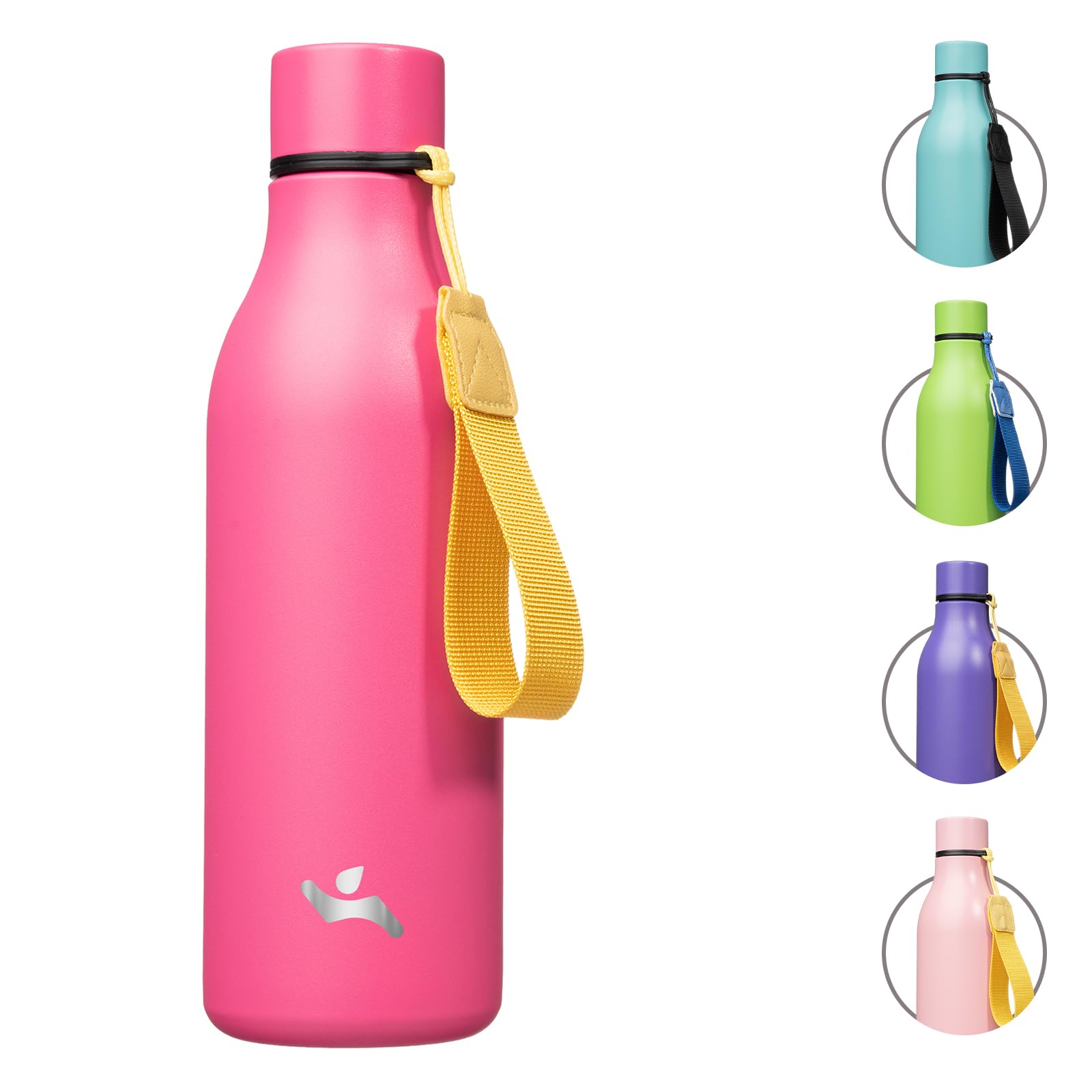 Konokyo 18 oz Insulated Stainless Steel Metal Water Bottle with Strap | BPA-free, leak-proof, dishwasher-safe reusable bottle with strap for gym, school, hiking, outdoor travel &amp; hydration