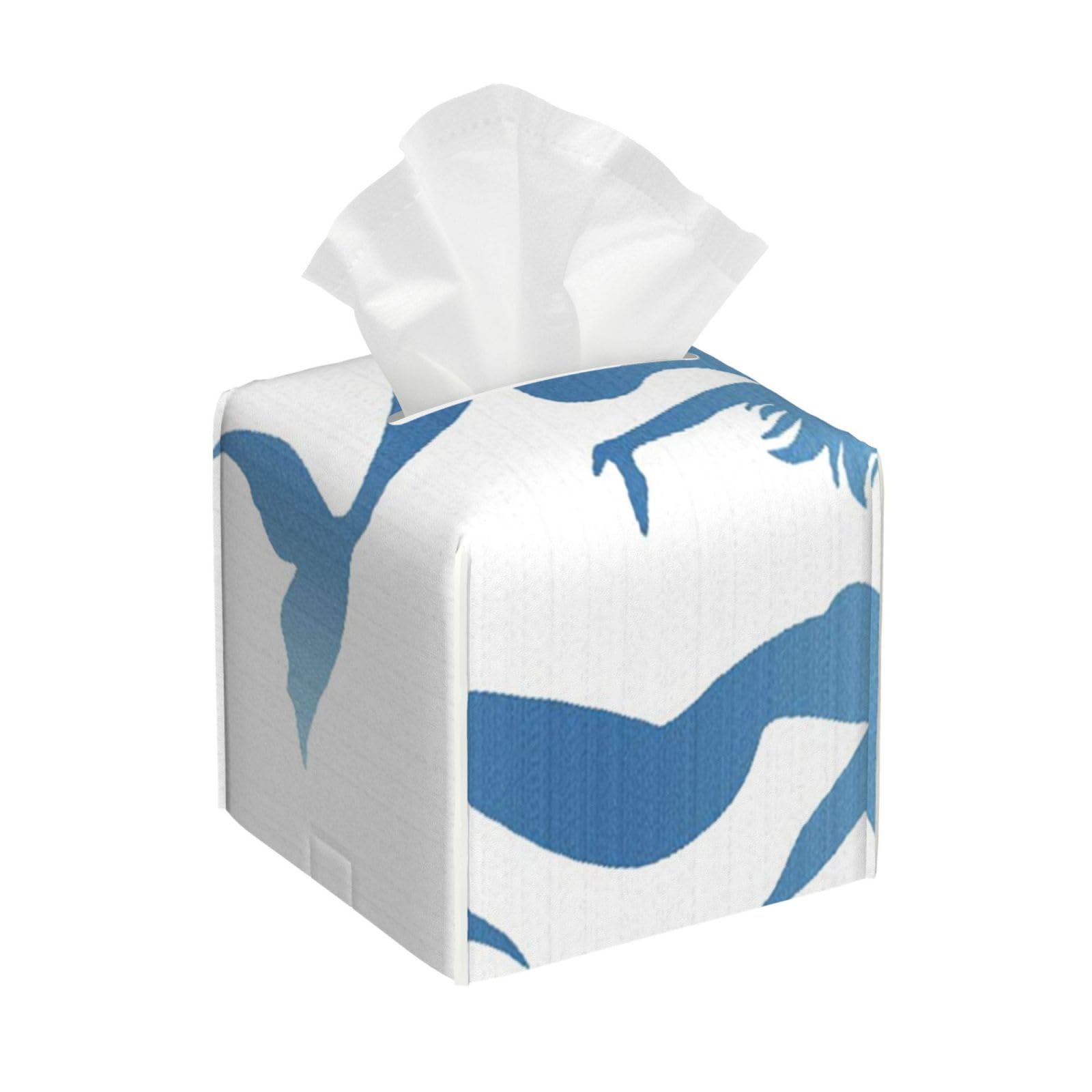 Beautiful Blue Shadow of Mermaids Jellyfish Dolphin PVC Cube Tissue Pack for Home Office Bathroom Use
