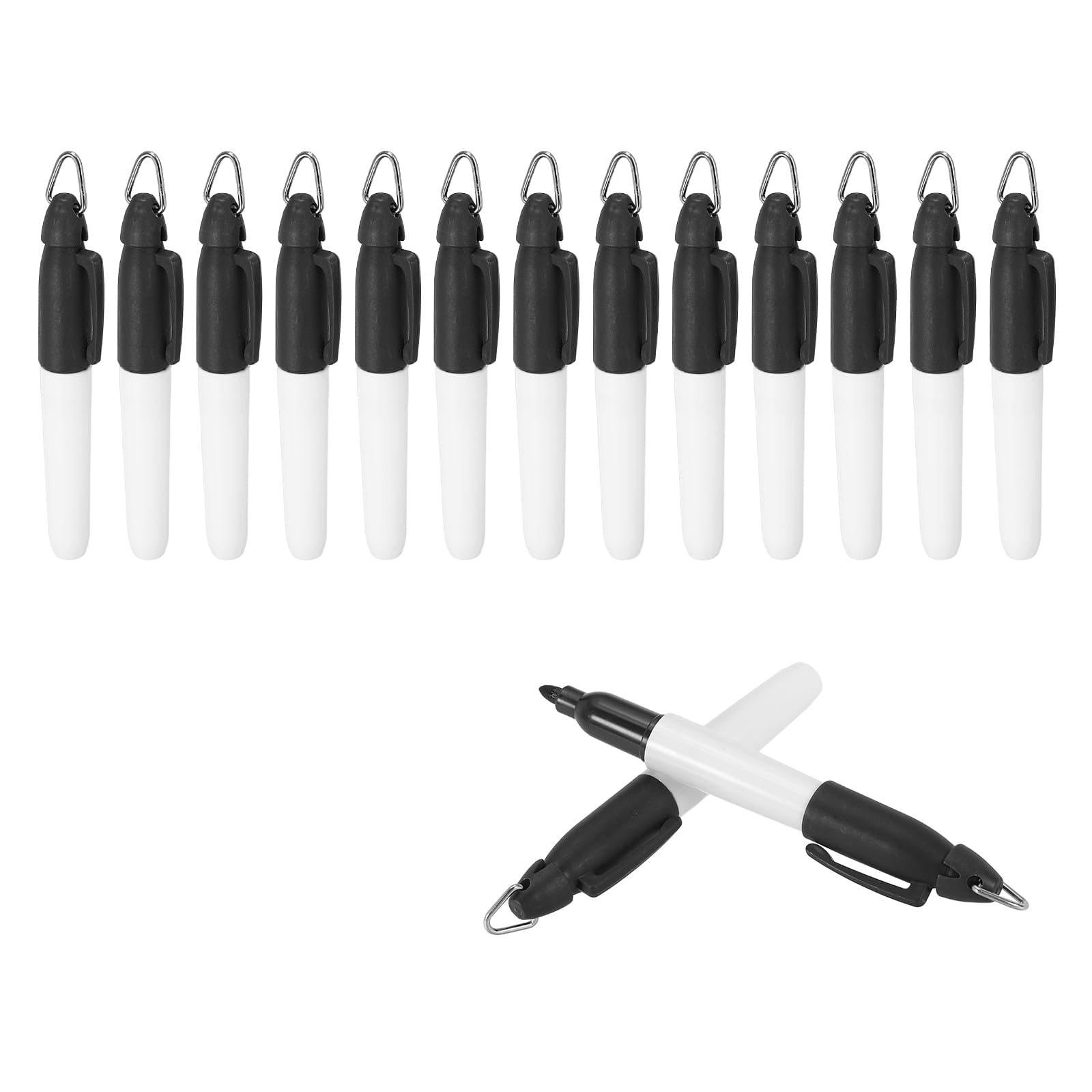 PATIKIL Round Point Mini Permanent Markers with Clips, 15 Pcs Golf Marker Pen with Keychain Clip for Office Supplies Outdoor Activities, Black