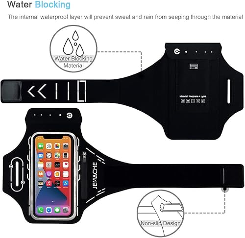 Miniatura 6 de Brazalete para iPhone 17 16 15 14 13 12 Pro con soporte para Airpods, entrenamiento de gimnasio y correr (negro)