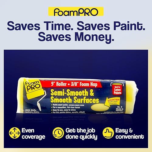 Miniatura 6 de FoamPro 9 cubiertas de rodillo de pintura para superficies semilisas  Cubierta de rodillo de espuma de alta capacidad  Suministros de pintura de