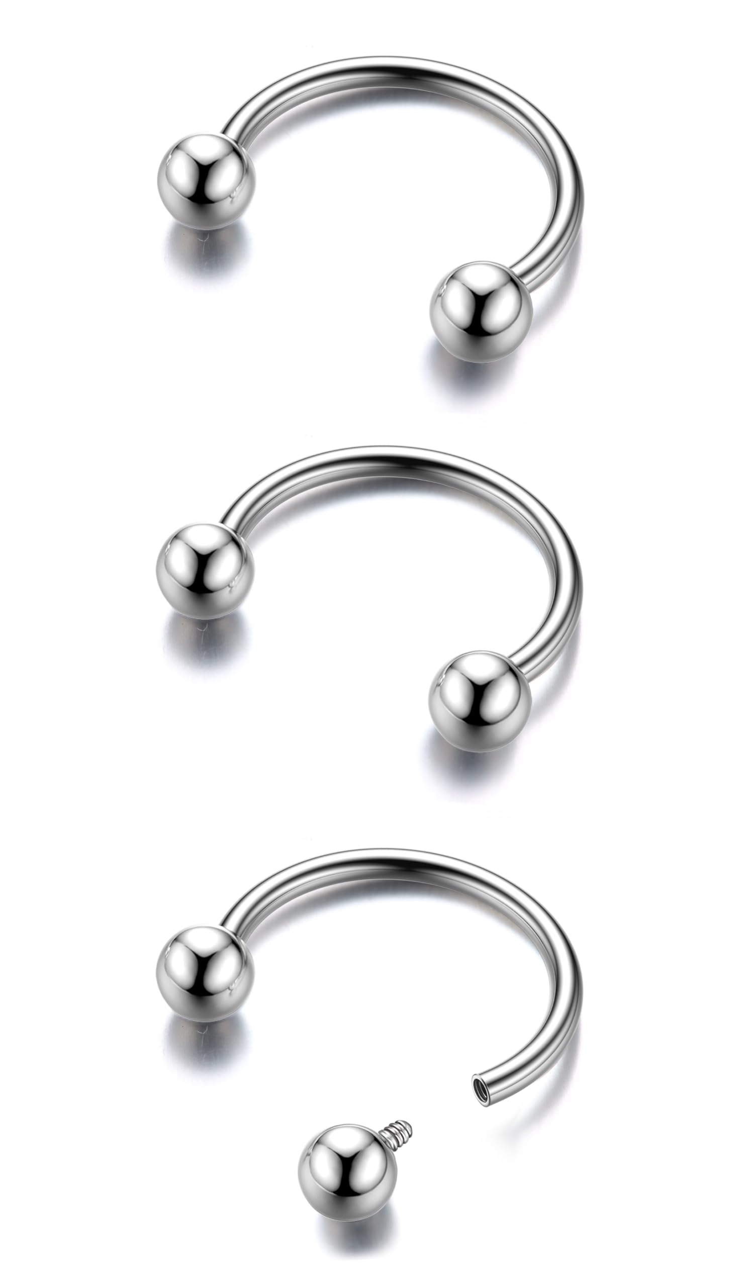 BodyBonita G23 Titanium Horseshoe Septum Rings - 2/3pcs Nose Rings Circular Barbell Spikes Septum Jewelry Nose Piercing Jewelry Conch Helix Rook Lip