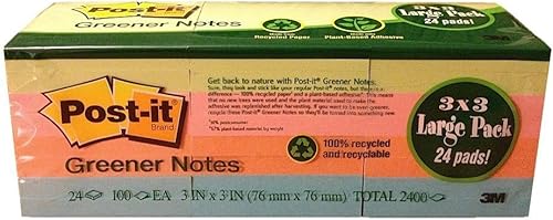 Post-it Notes, Original Pad, 3 pulgadas x 3 pulgadas, varios colores neón, paquete de valor, 24 almohadillas por paquete (total 2400)
