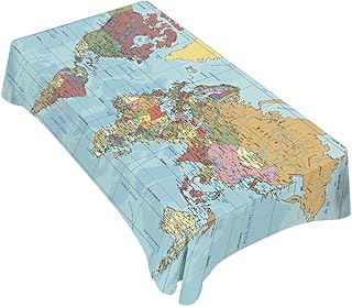 TKS MITLAN Tablecloth Political World Map Table Cloth Rectangle Table 60 x 84 Inch Vintage Accurate Global Blue Travel Map Kitchen Decorations for Home Dinner Party