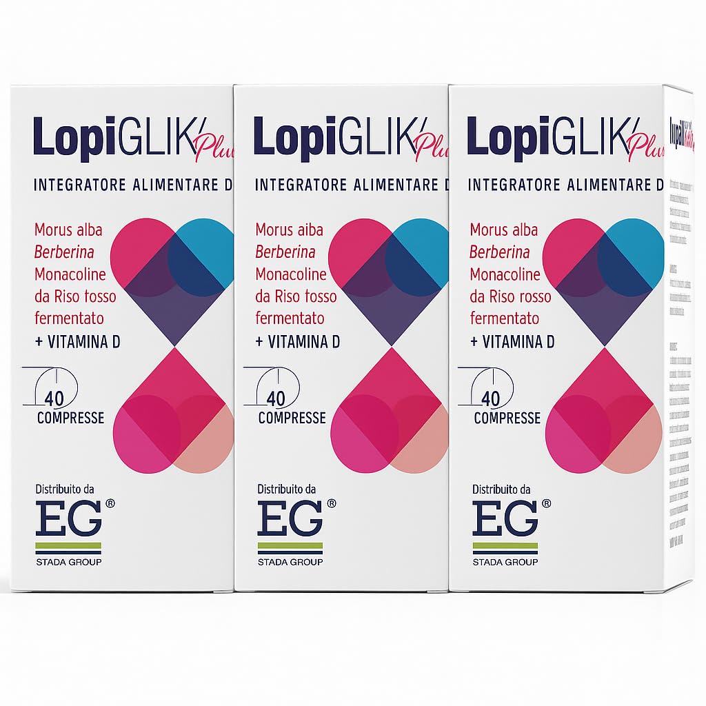 EG LopiGLIK Plus Integratore Alimentare di Morus Alba, Berberina, Monocolina da Riso Rosso Fermentato + Vitamina D - 120 Compresse (3 Confezioni da 40 Compresse)