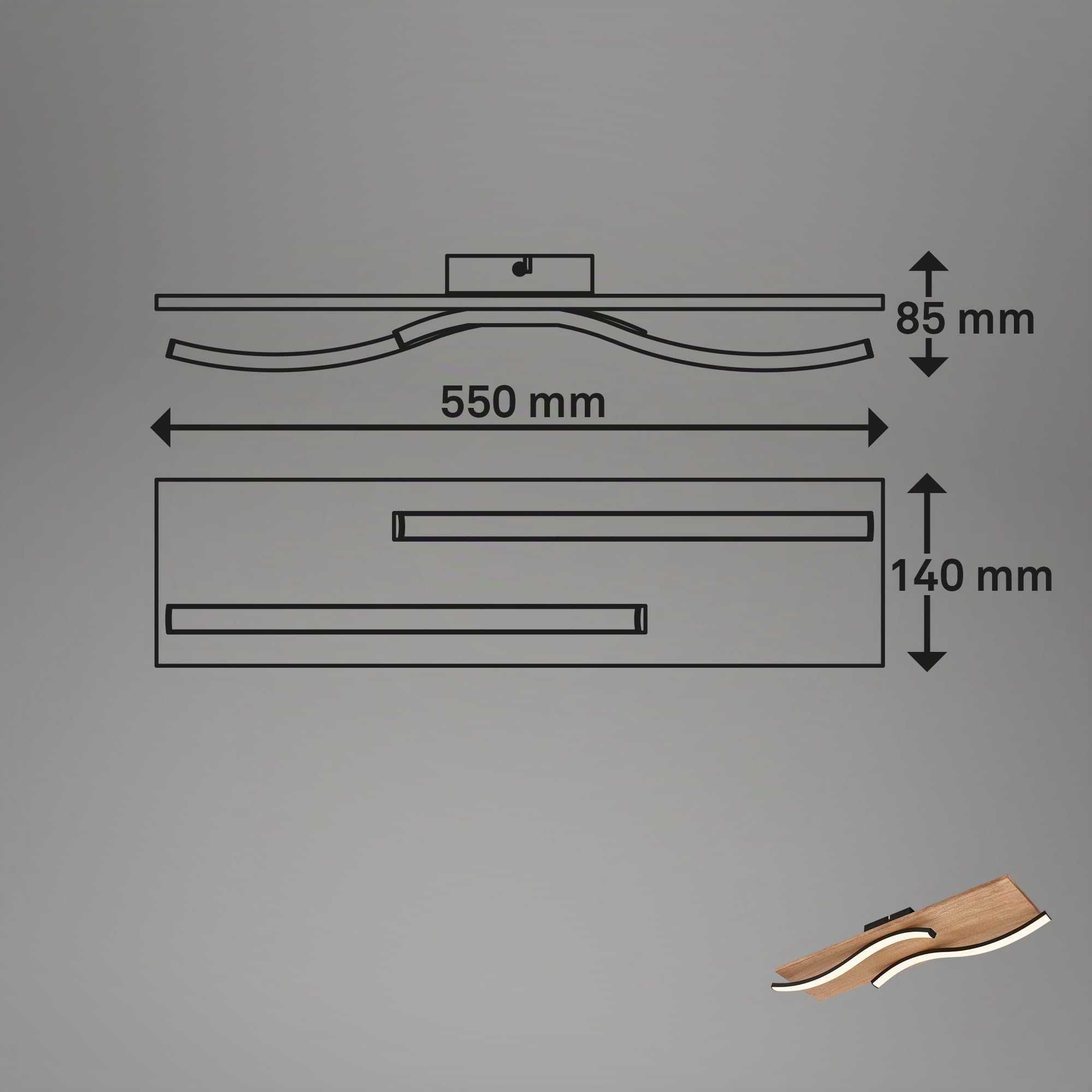 Briloner - Plafoniera LED vintage a forma di onda, luce bianca calda, base in legno, plafoniera LED, lampada, lampada da soggiorno, 55 cm, legno nero