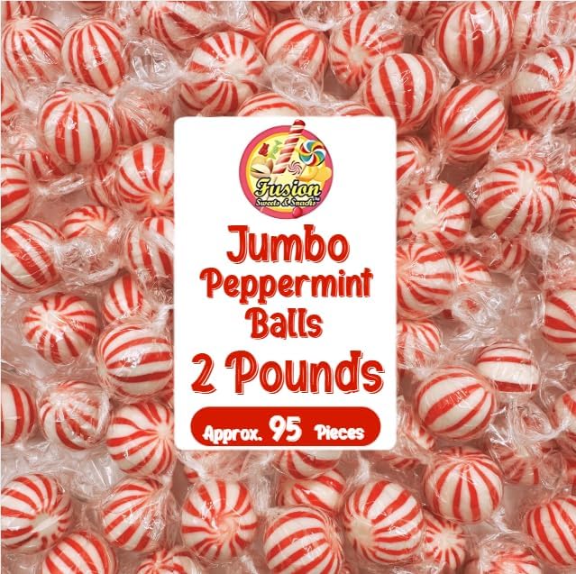 Jumbo Peppermint Balls Hard Candy - Individually Wrapped - 2 Pounds - Peppermints Bulk - Old Fashioned Hard Peppermint Candy Individually Wrapped - for Holidays & more