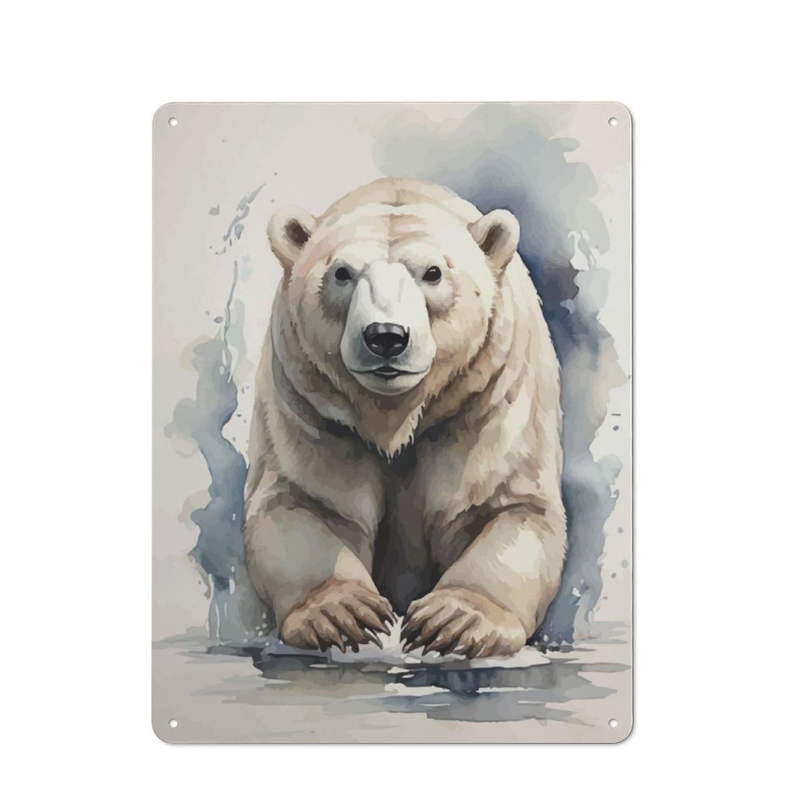 Junmoney Polar Bear Watercolor Metal Sign 40X30cm With For Hallway Wall, Rustic Decor, Housewarming Present For People Styling Hallway